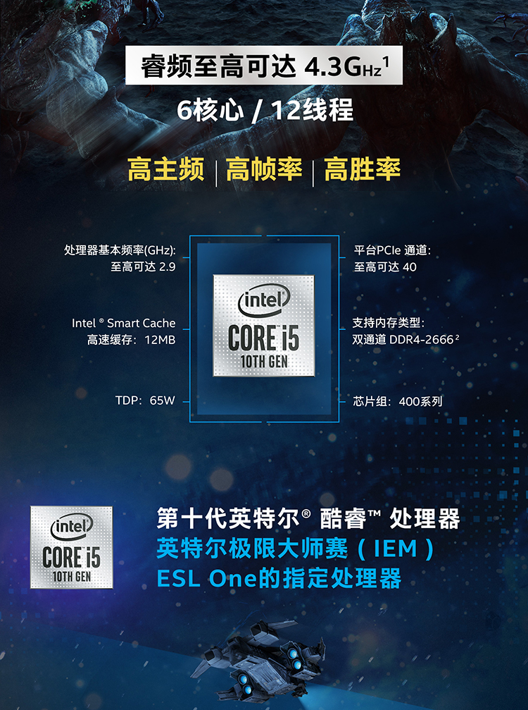 英特尔（Intel）i5-10400 酷睿六核 盒装CPU处理器【1499.0】