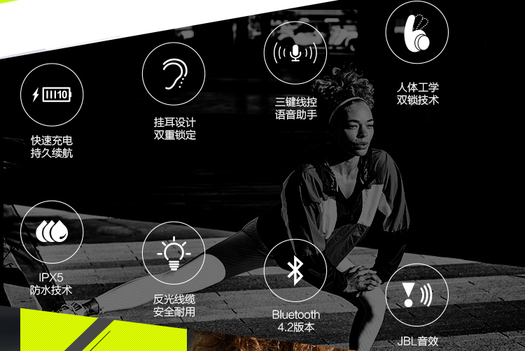 JBL Reflect Contour 2.0耳挂式+无线蓝牙专业运动耳机【599.0】