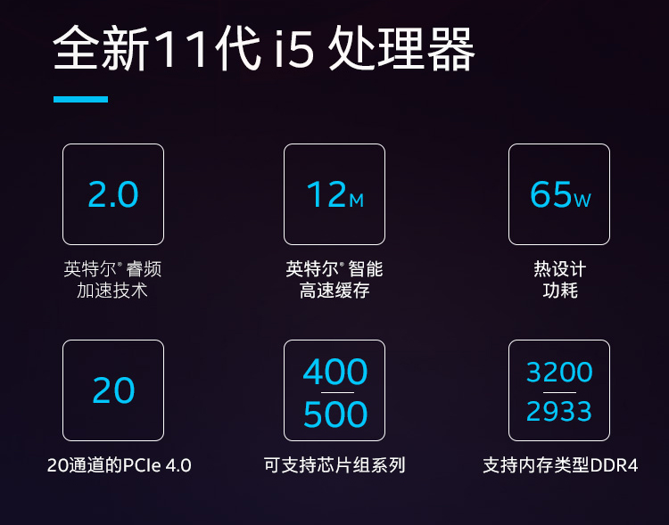 英特尔 Intel i7-11400F 6核12线程 盒装CPU处理器【1590.0】