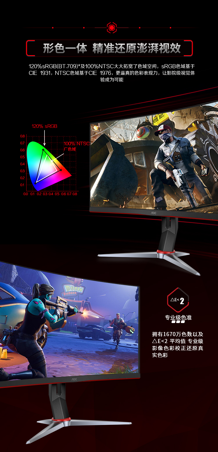 AOC CQ27G2 27英寸 2K 创新曲率1500R 广色域 144Hz HDREffect技术 人体工学支架 游戏电竞曲面显示器【1380.0】