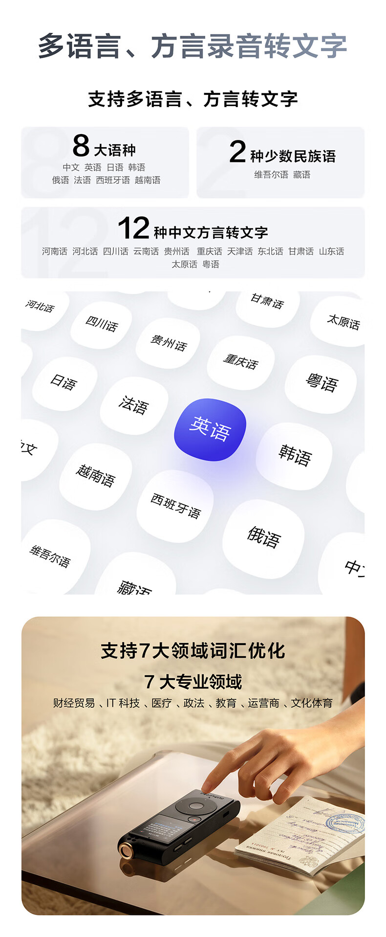 科大讯飞智能录音笔SR201 免费转写 中英文互转 触摸屏融合按键操作 专业降噪 32G+云储存 星空灰【930.0】